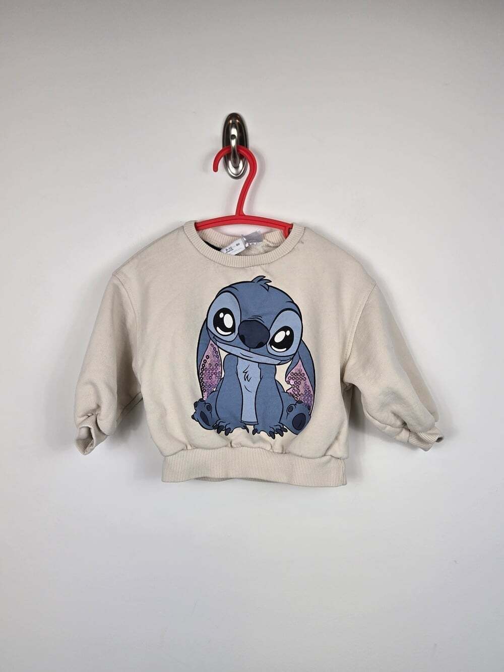 Zara Baby Disney Stitch Sweatshirt 9-12M Cream Blue Lilo & Stitch
